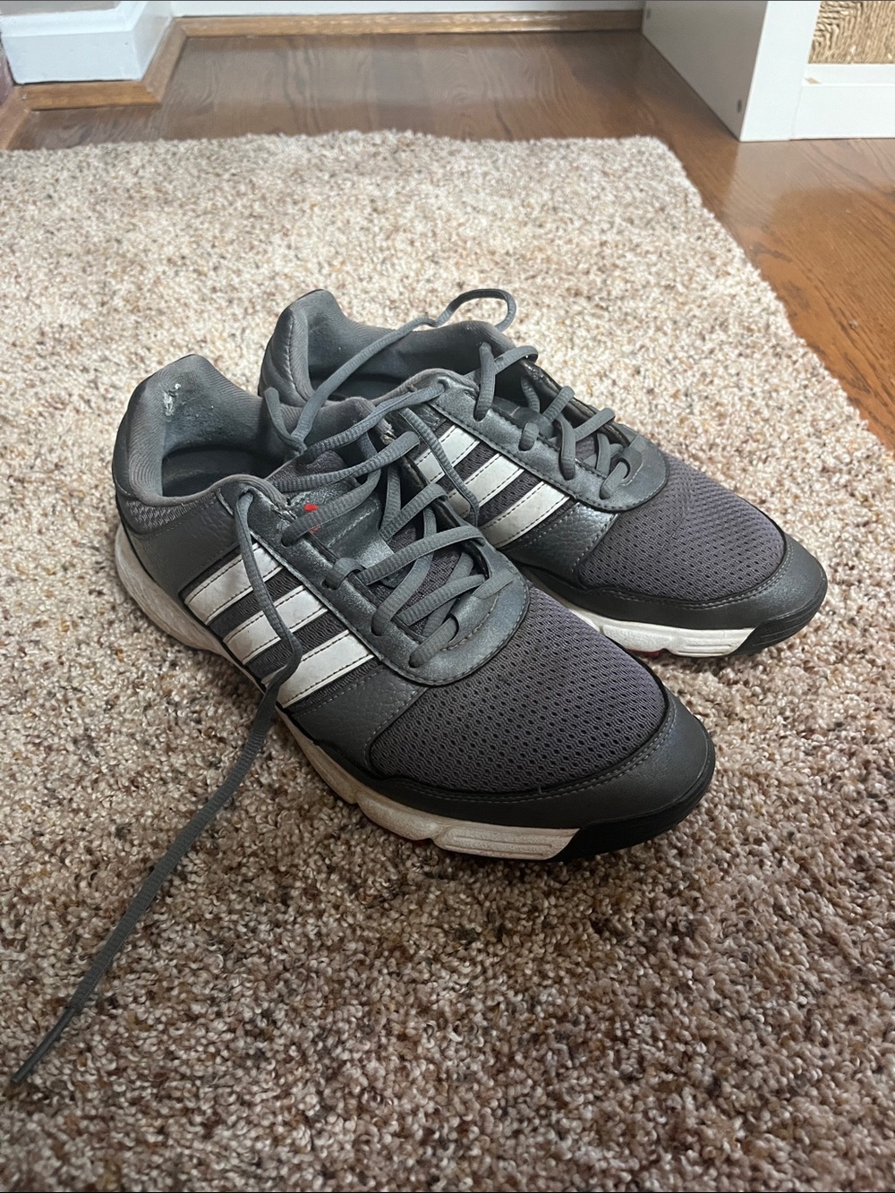 adidas Men's Dark Gray Athletic Sneakers with Silver Stripes